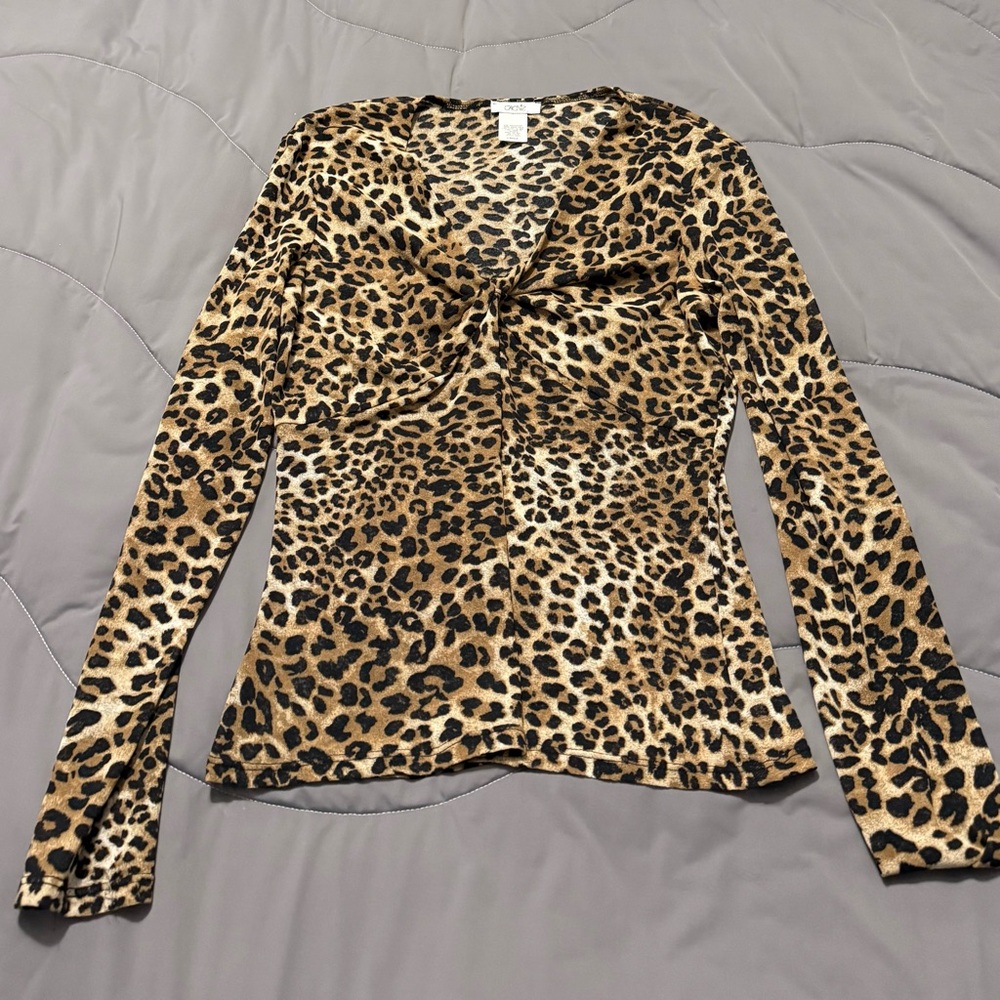 Cache Leopard Print Long Sleeve Top L